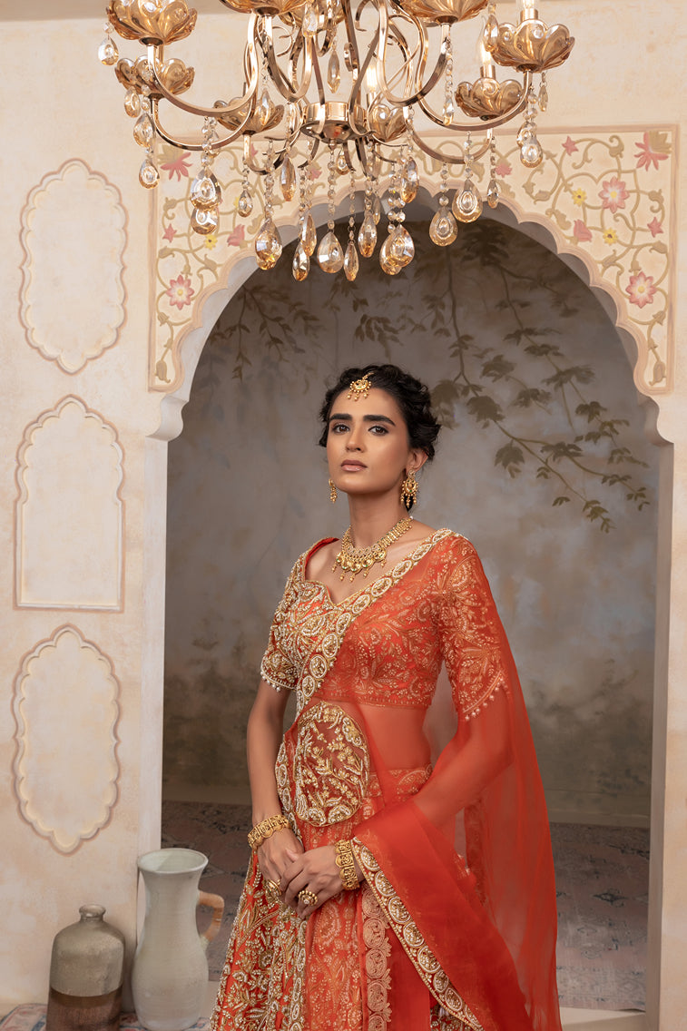 Rust Silk tafta lehenga set