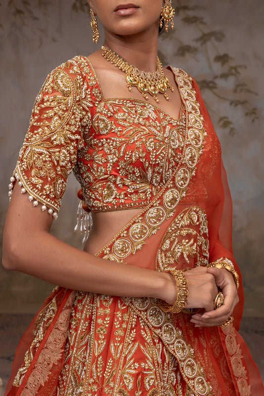Rust Silk tafta lehenga set
