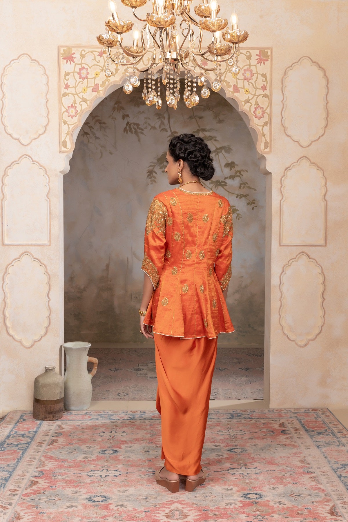 Silk tissue asymetrical tunic set