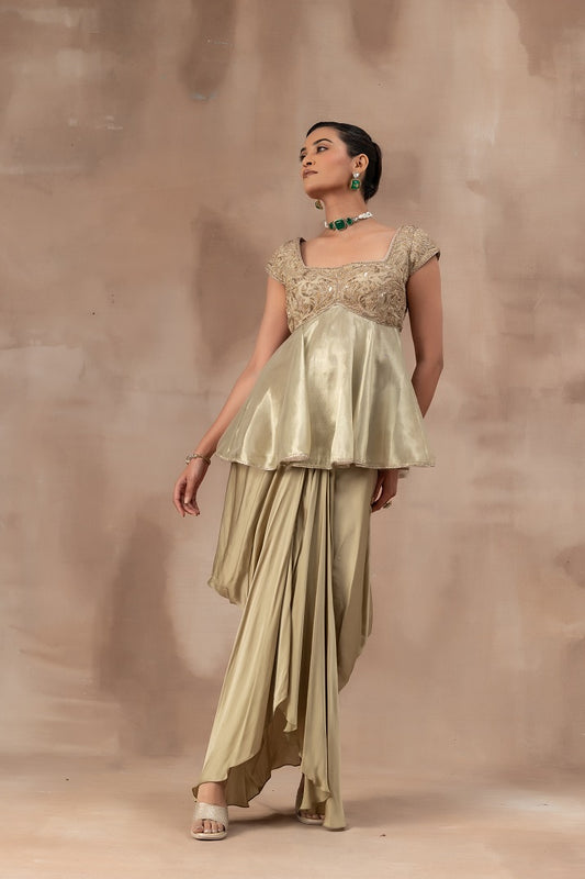 Peplum top with opada silk yoke