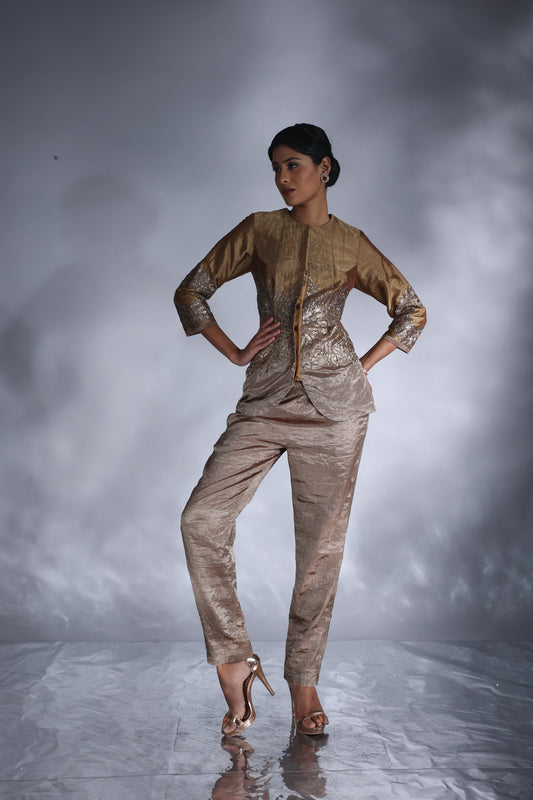 Hand woven chanderi silk tissue drape top