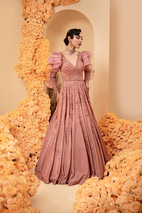 Crepe Rose gold ombre shaded colour gown – ADI