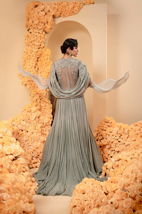 Georgette ombre powder blue colour gown