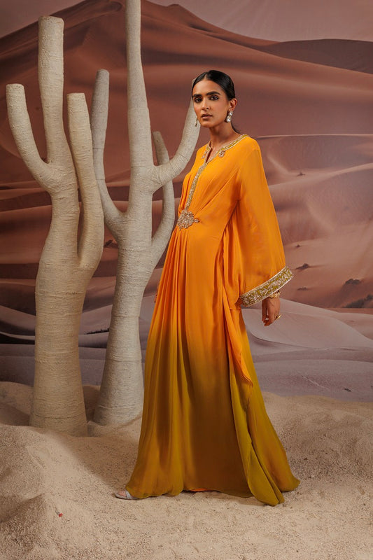 Ombre shaded Georgette kaftan with dori.