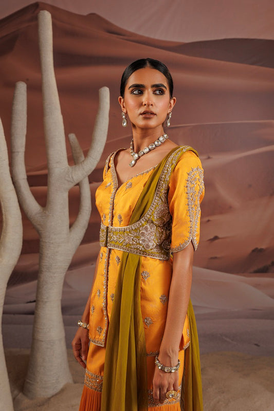Opada silk short yellow kurti with half sleeve and a choli