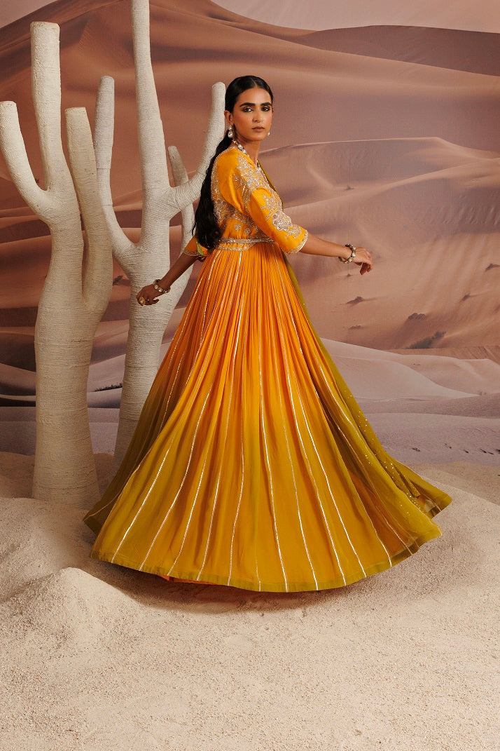 Ombre shaded Georgette anarkali with dori