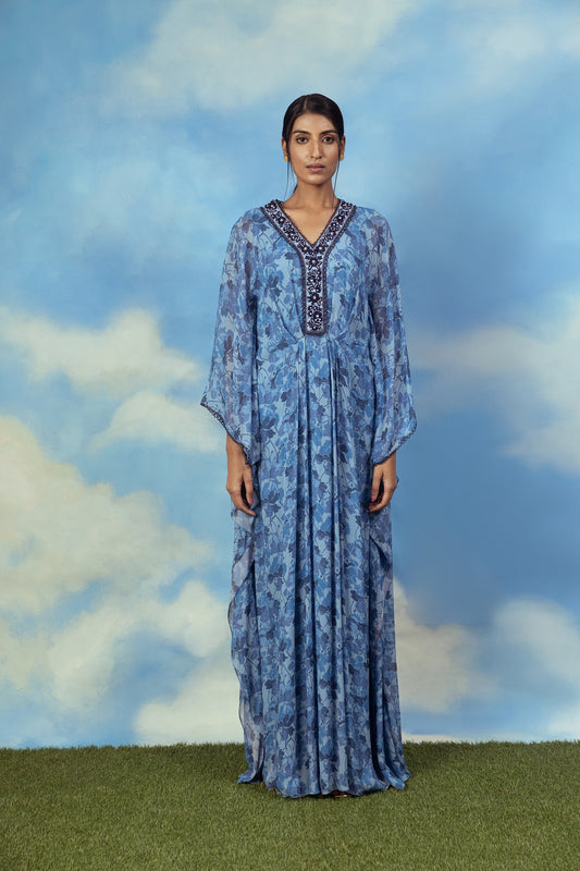 Blue printed kaftan