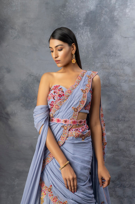 Ink Blue Lehenga Saree Set