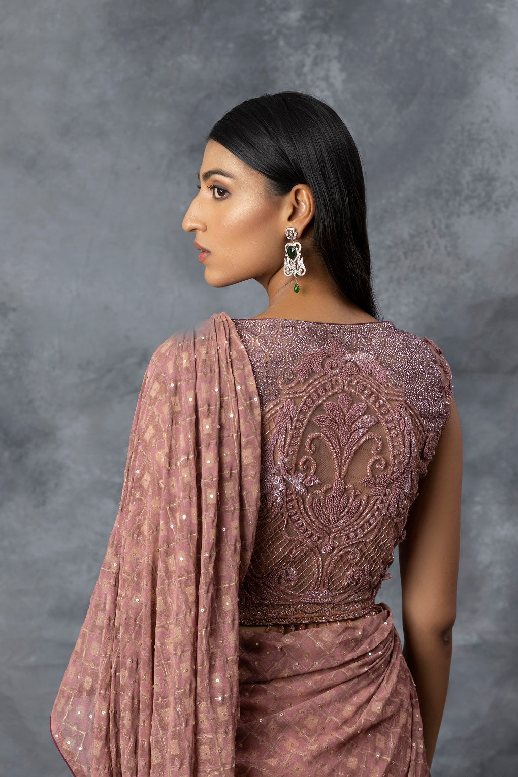 Dull Coral Lehenga Saree Set
