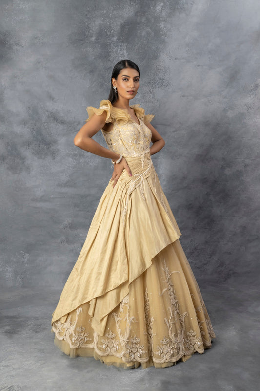 Beige Gown with Dori Embroidery