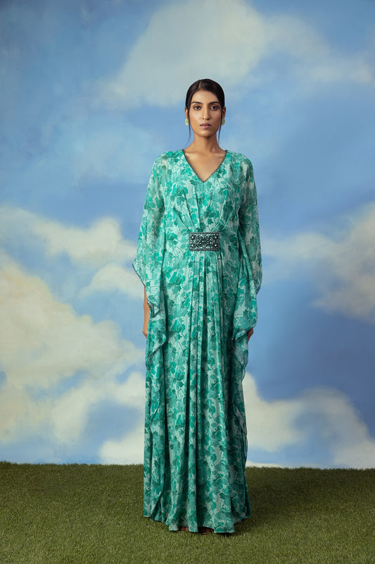 Aqua green printed kaftan