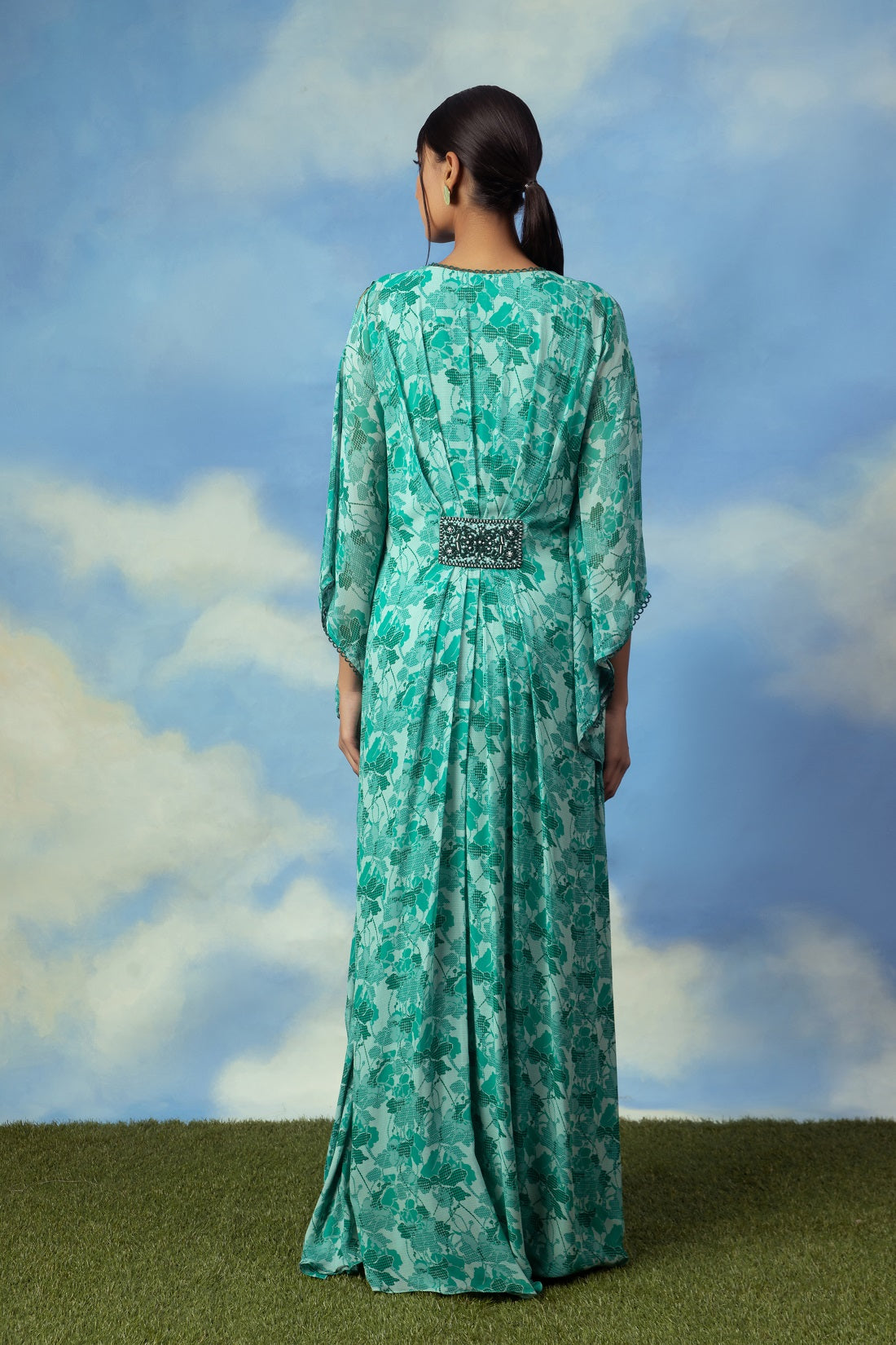 Aqua green printed kaftan