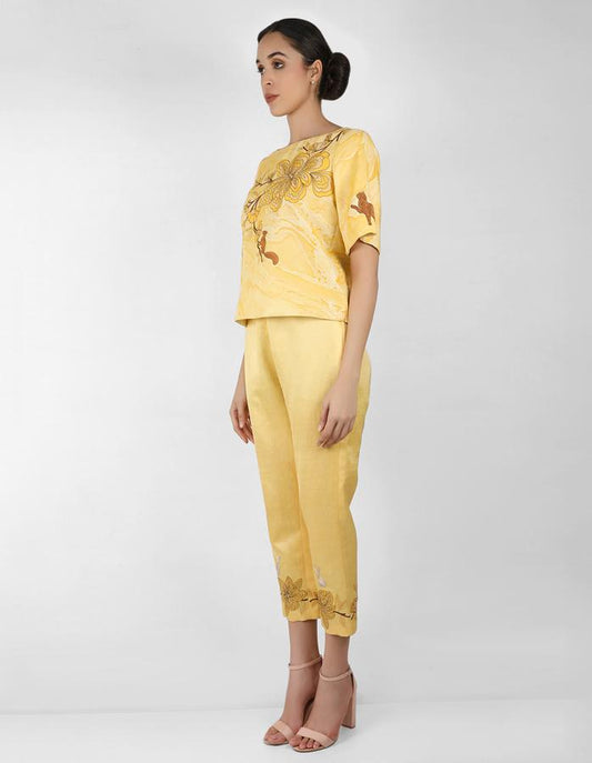 Marble print square cut blouse - Yellow