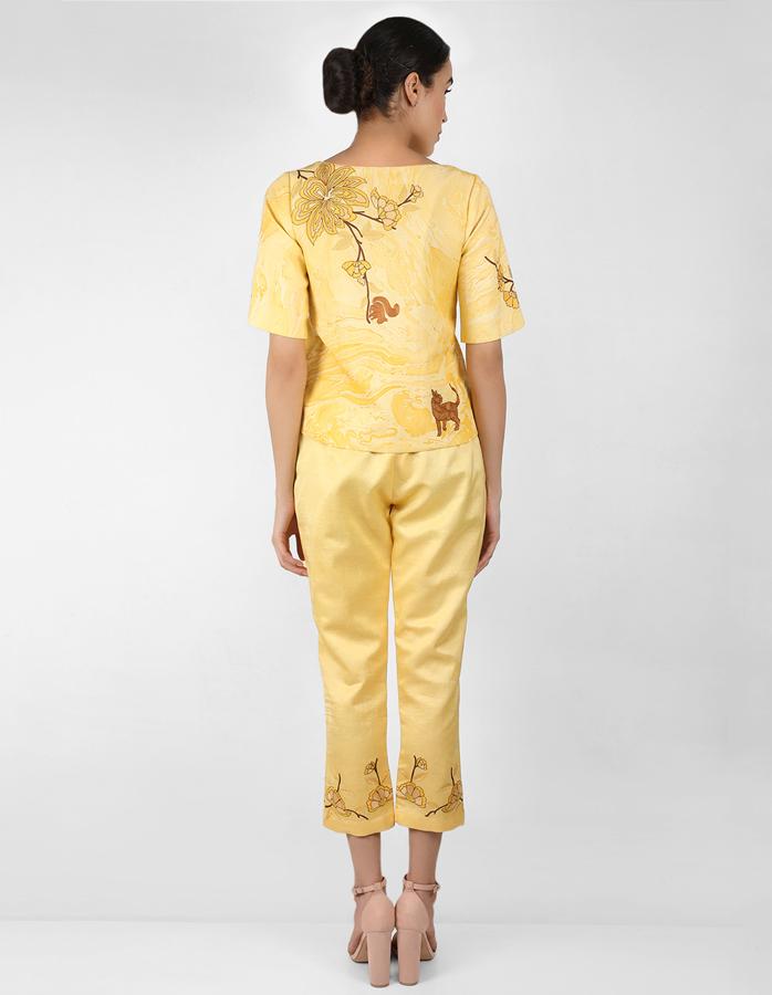 Marble print square cut blouse - Yellow