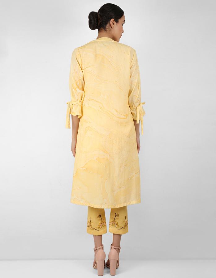 Marble print long jacket with shirt - Yellow