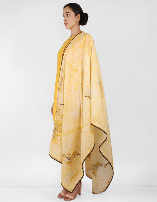 marble print Summer garden dupatta with tunic - Yellow