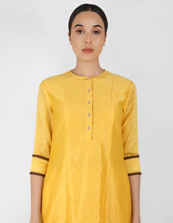 marble print Summer garden dupatta with tunic - Yellow