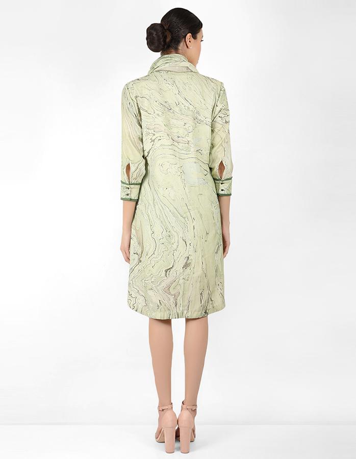 marble print Summer garden tunic dress with scarf - Green
