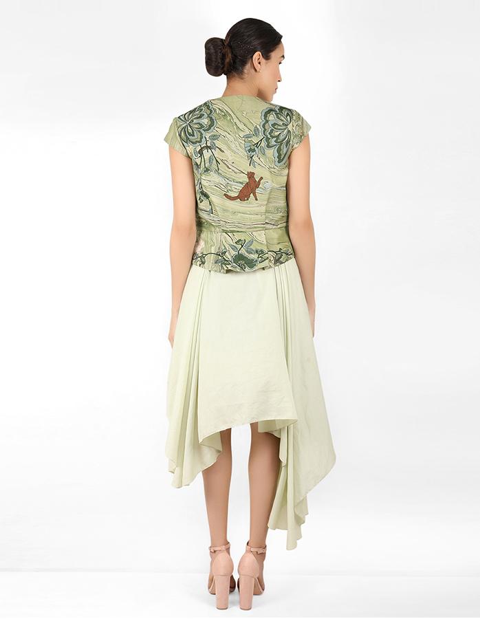 Marble print jacket with Drape tunic - Green