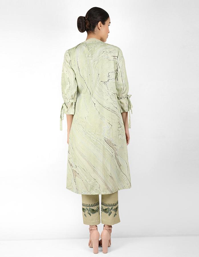 Marble print long jacket with shirt - Green