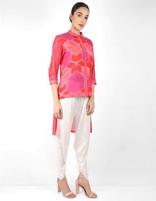 Kaleido high low shirt - Red, Pink & Coral