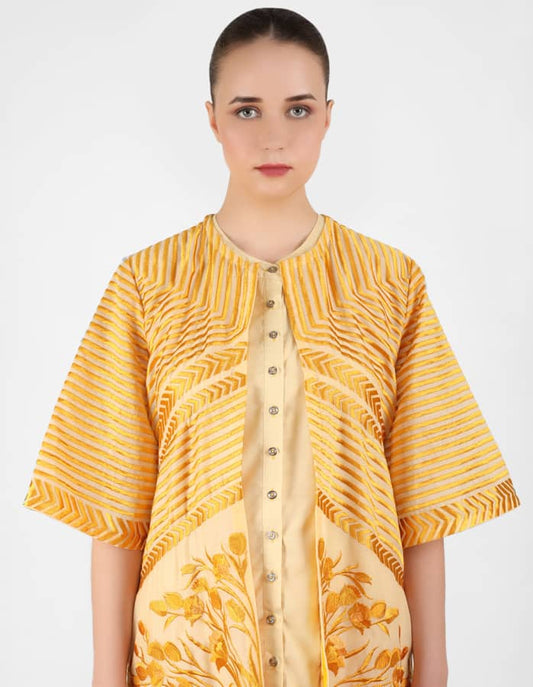The Striped tulip long jacket - Lemon Yellow