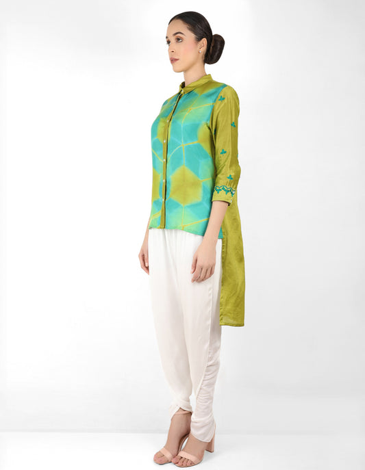 Kaleido high low shirt - Green & Blue