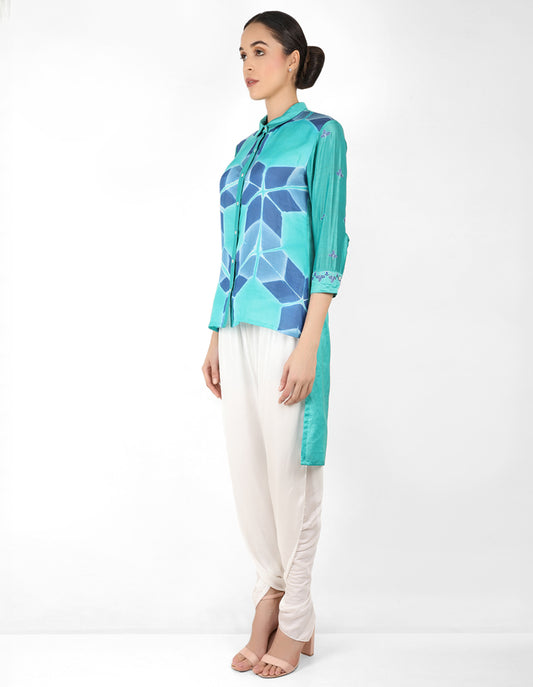 Kaleido high low shirt - Blue