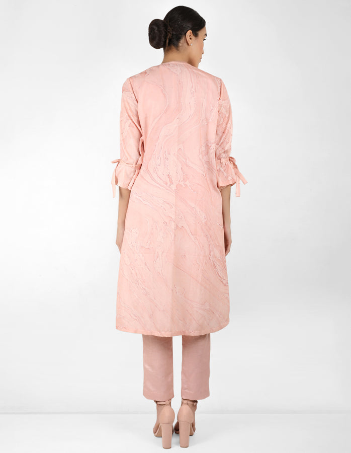 Marble print long jacket with shirt - Rose Gold
