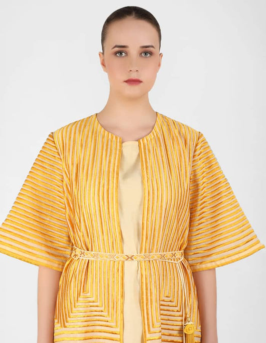 Geometric wave stripe floral jacket - Yellow