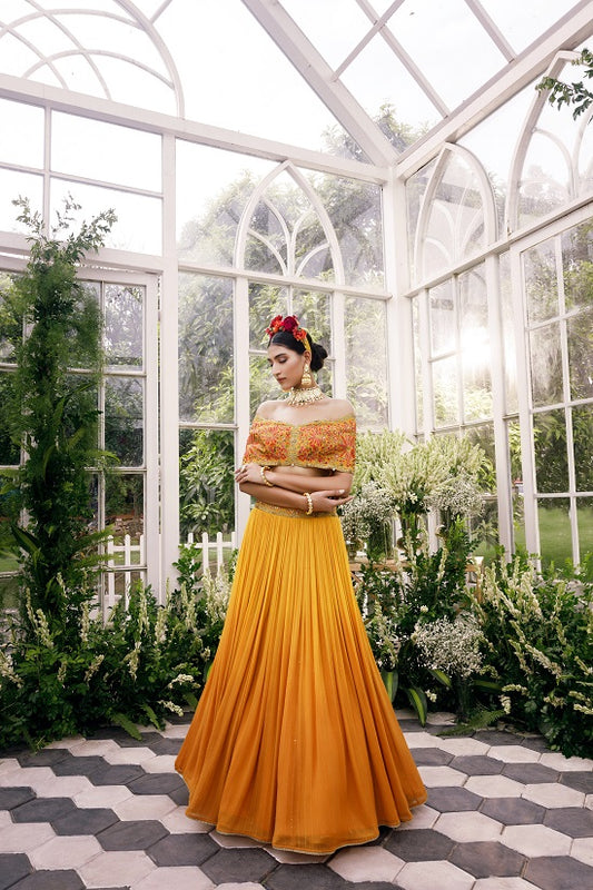 Silk blouse with seqein embroidered georgette skirt