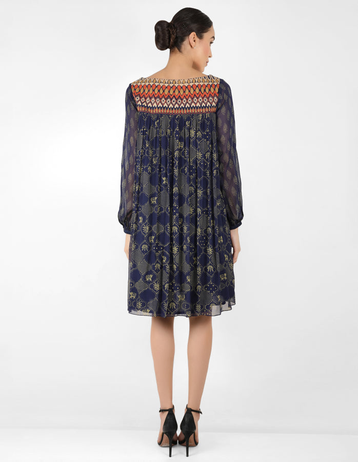 The forest bohemian yoke dress - Navy Blue
