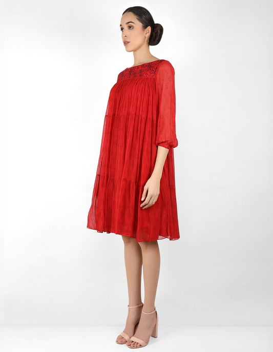 The bohemian yoke dress - Blood Red