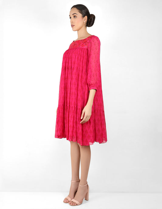 The bohemian yoke dress - Fushcia Pink