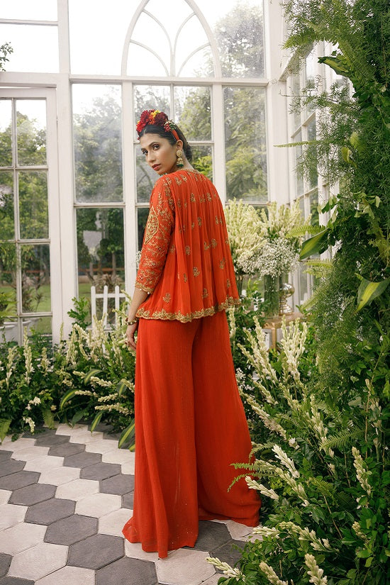 Georgette top with sequin embroidered georgette palazo