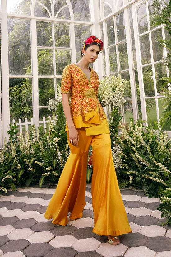 Silk jacket top with irish satin pants