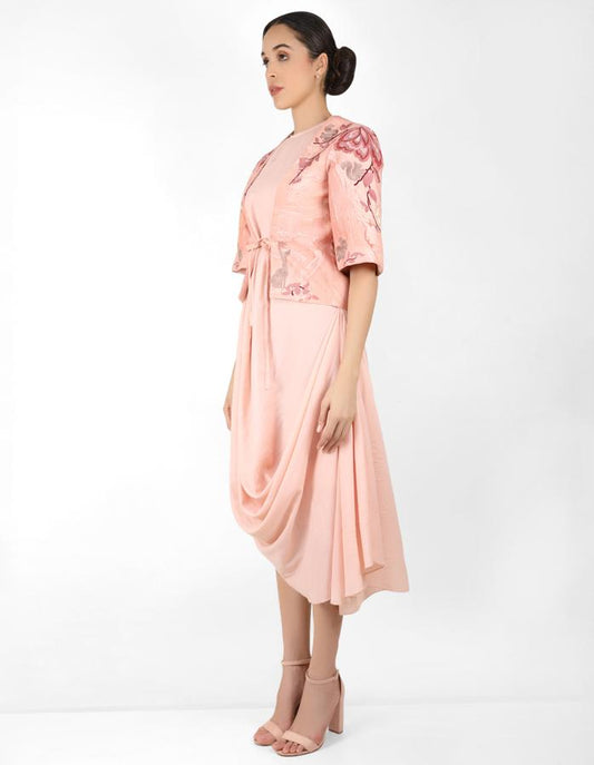 Marble print jacket with Drape tunic - Rose Gold