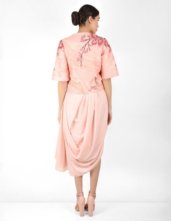 Marble print jacket with Drape tunic - Rose Gold