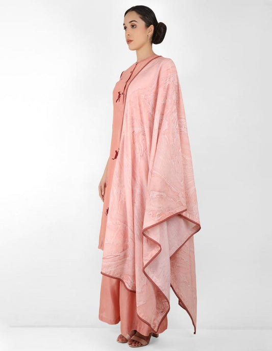 Summer garden tunic with marble print dupatta - Rose Gold