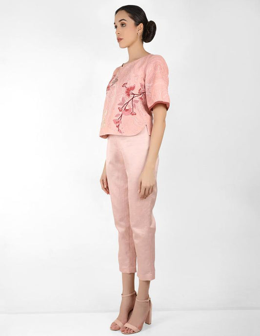 Marble print square cut blouse - Rose Gold