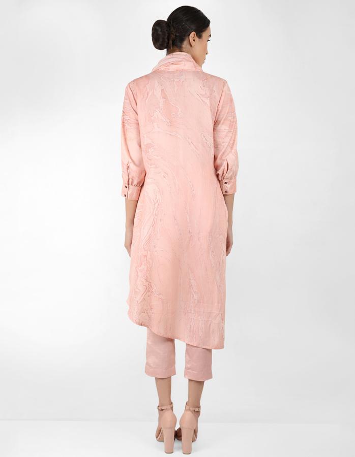 marble print Summer garden high low shirt with scarf - Rose Gold