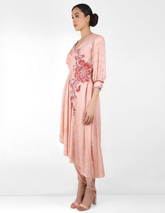 marble print Summer garden angrakha tunic - Rose Gold
