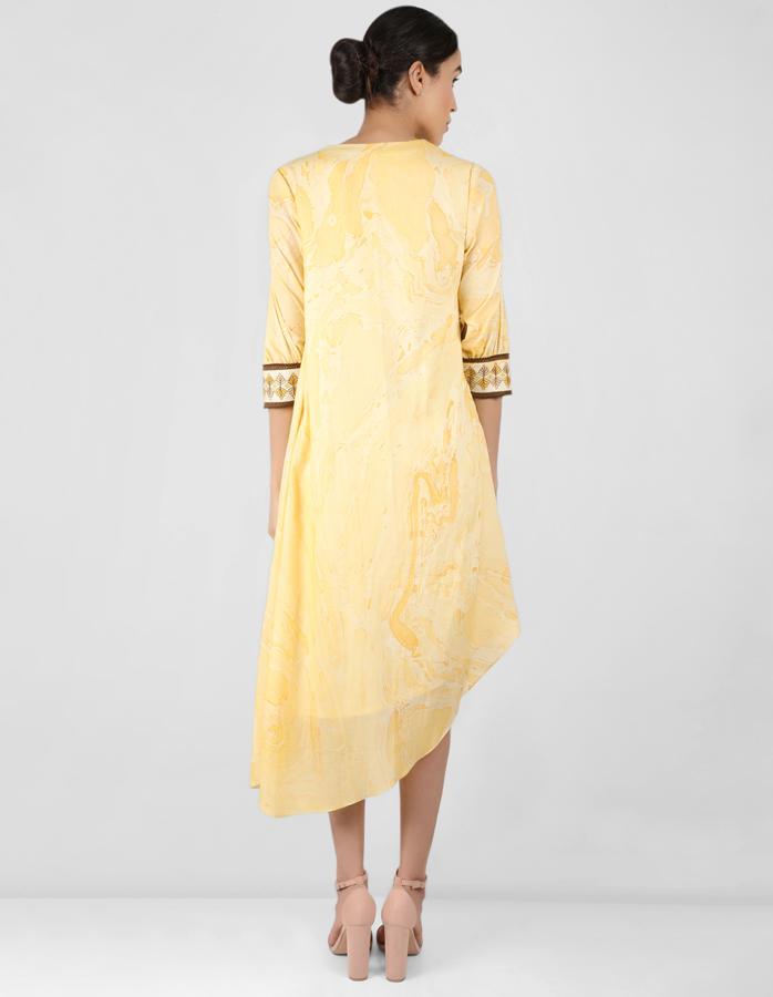 marble print Summer garden drape tunic - Yellow
