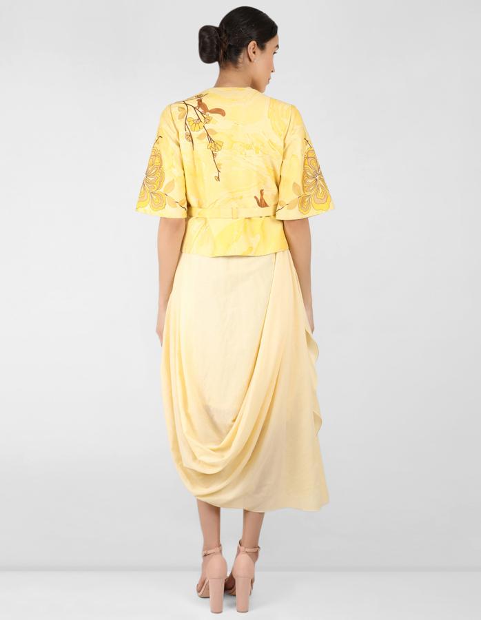 Marble print jacket with Drape tunic - Yellow