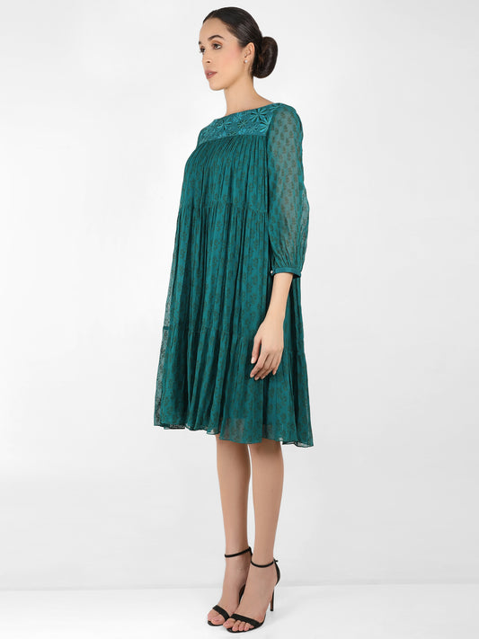 The bohemian yoke dress - Deep sea Green