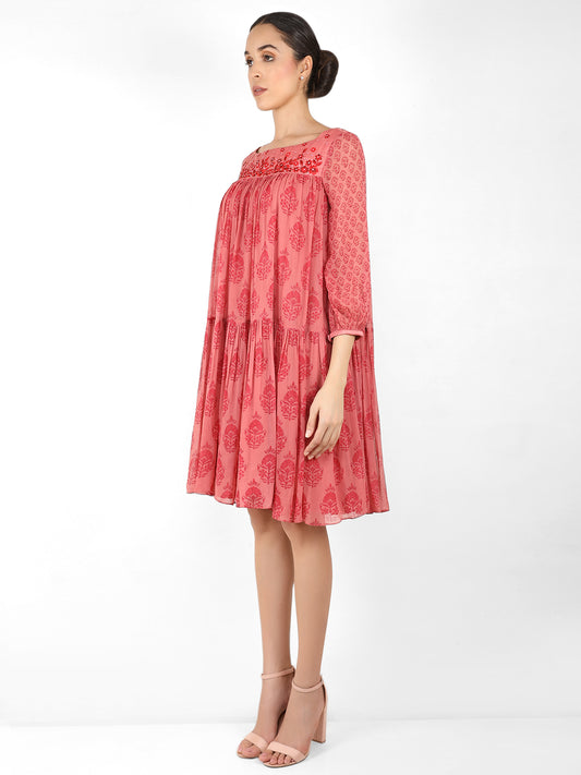 The bohemian yoke dress - Dull coral