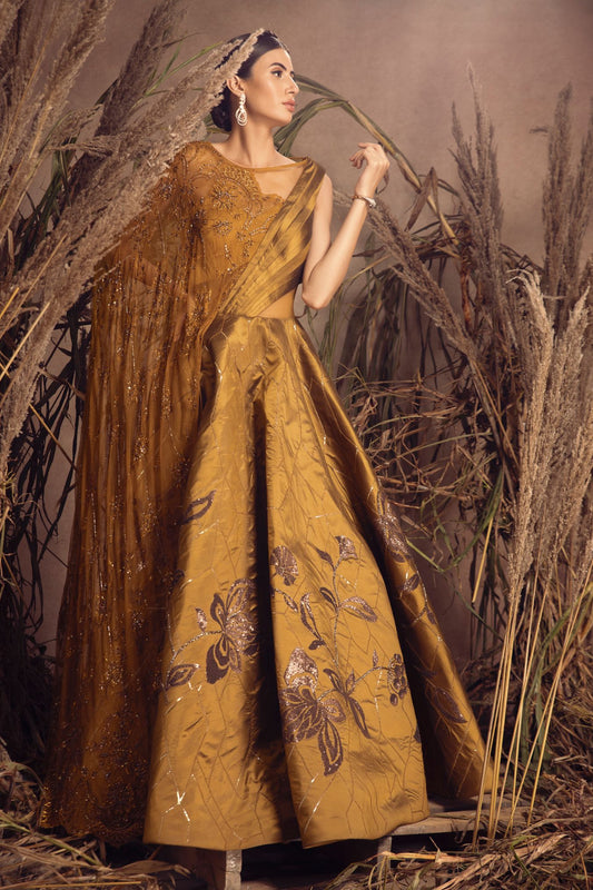 Mehendi Green Silk Tafte Gown