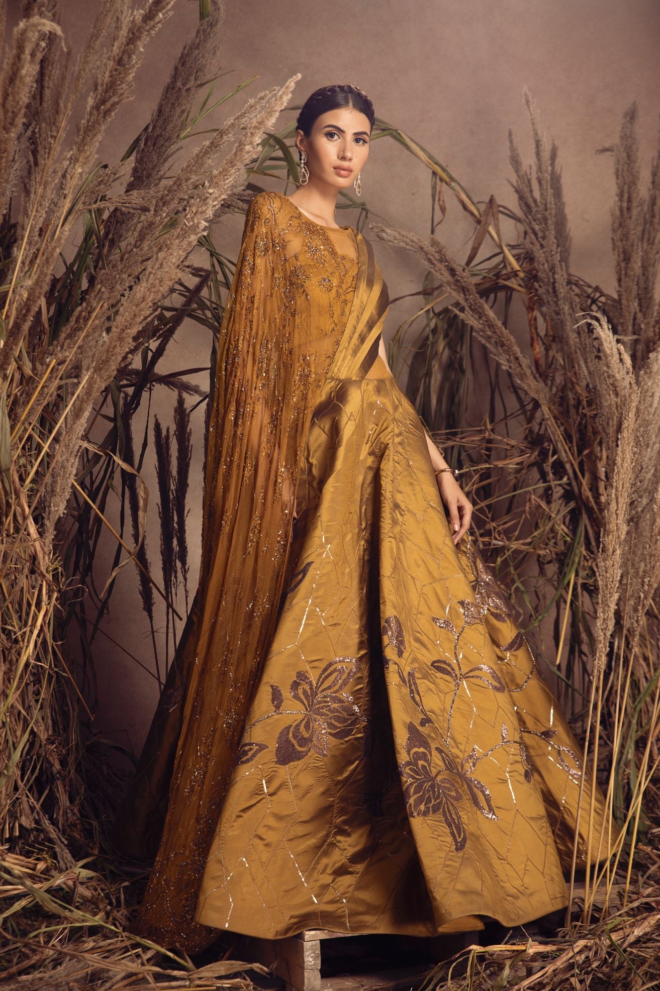 Mehendi Green Silk Tafte Gown