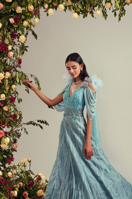 Aqua Blue Organza Gown