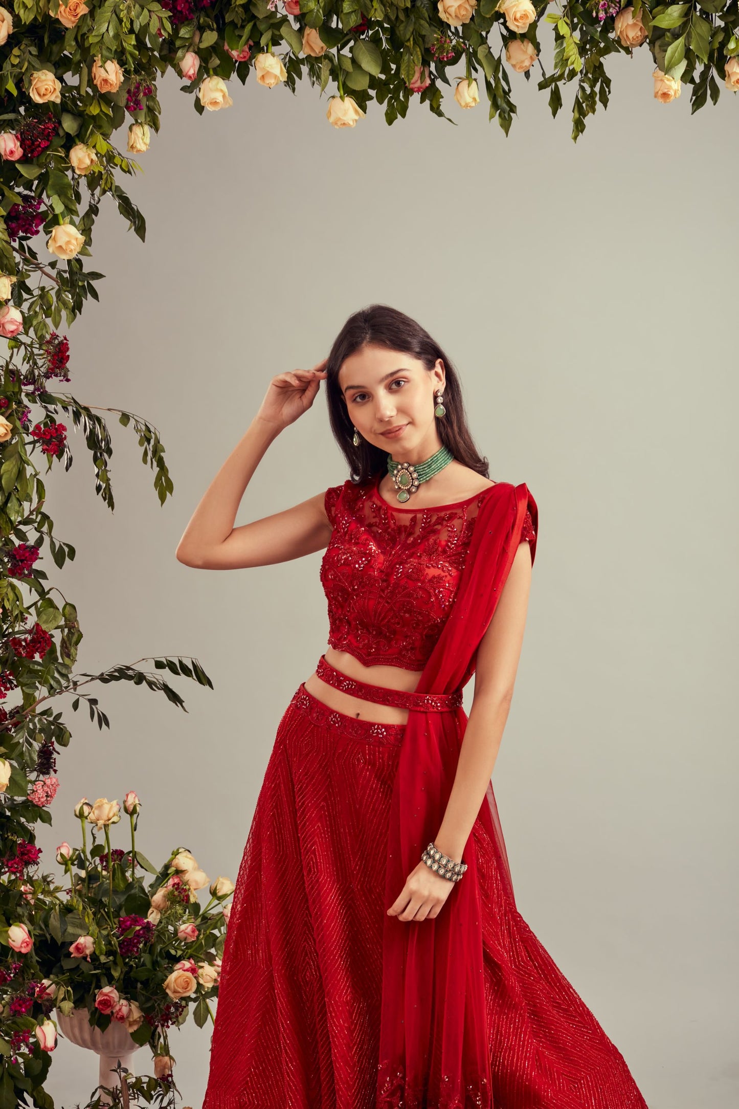Red Dori Lehenga